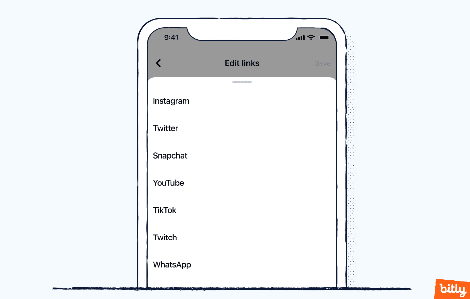 A mobile phone depicting various social media channels in a list.