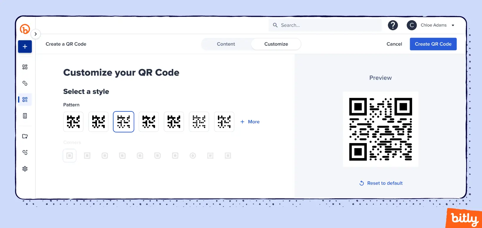 The QR Code pattern options in the Bitly Connections Platform.