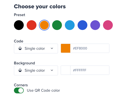 QR Code color selction for code and background on the Bitly Dashboard