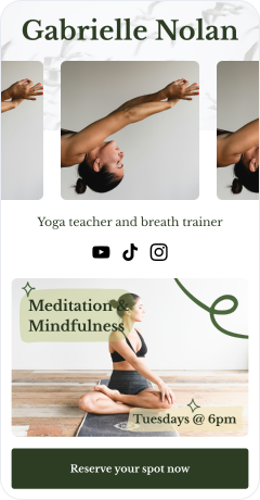 Custom landing page featuring a sign-up page for a yoga and breathwork instructor.