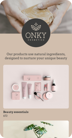 Custom landing page showcasing cosmetic products.